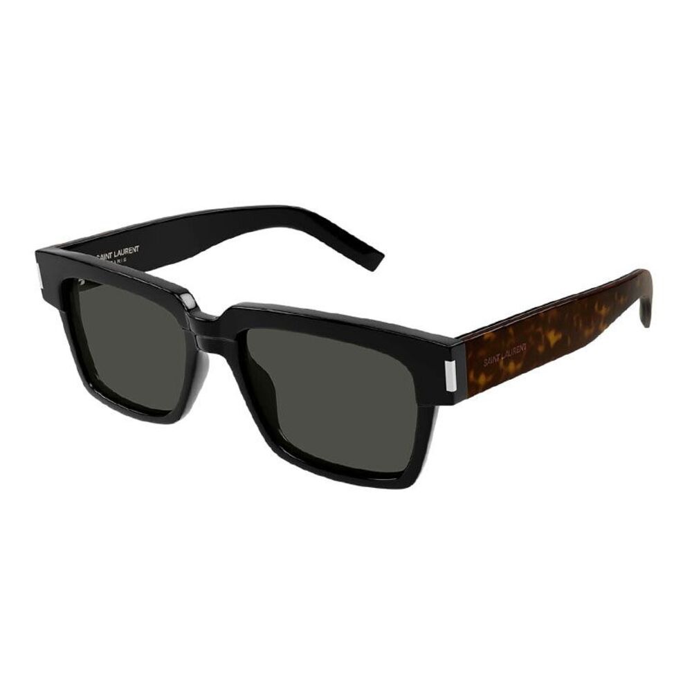 Saint Laurent Sunglasses Square Full Rim, Black/Havana Frame and Grey Lens